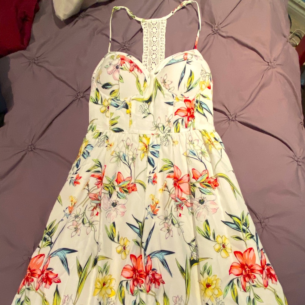 Flower Pattern Halter Dress